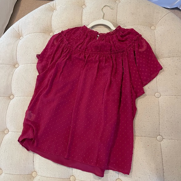 Jcrew raspberry Gathered Bib Top in Drapey Swiss Dot short sleeve shirt - Picture 10 of 10